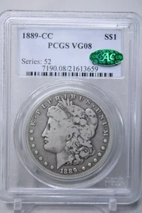 1889-CC Morgan Silver Dollar PCGS VG8 Green CAC Key Date #3659 - Picture 1 of 4
