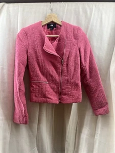 H&M Jacket Pink Asymmetrical Zip Blazer Pink Cropped Coat Women Size 2 - Picture 1 of 7