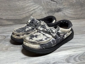 Hey Dude Wally Youth Thunderstruck Tie Dye Black/White Slip On Unisex Shoe Sz 12 - Picture 1 of 8