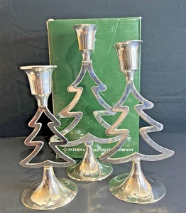 International Silver Co Silverplate Christmas Tree Candlestick Holders Set Of 3 - Picture 1 of 16