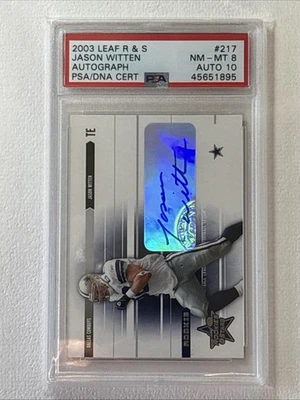 2003 Leaf Rookies & Stars Auto Jason Witten PSA 8 NM-MT/ Auto 10, RC, /150 - Image 1 of 2