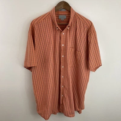Cutter & Buck Shirt Mens 2XB Big 2X Orange Plaid Short SLV Button Down Textured - Image 1 of 4