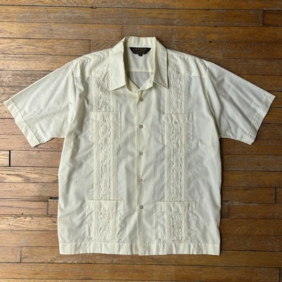VTG 1960’s Juan Carlos Guayabera Shirt Short Sleeve Embroidered Ivory White XL - Image 1 of 4