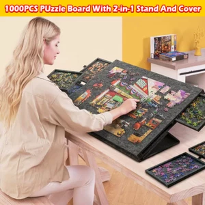 1000 Pcs jigsaw Puzzle Board Portable Felt Puzzle Table Plateau 6 Drawers Grey - Picture 1 of 12