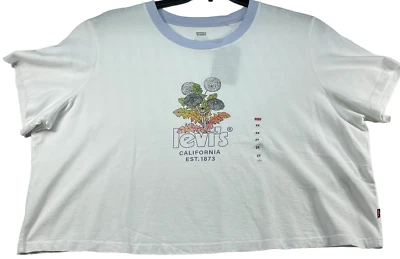 Camisa Levis Mujer Talla Grande 2X Blanca Floral Manga Corta Algodón Recortada Nueva Foto 1 de 4