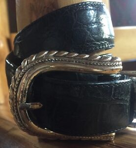Brighton Women's Black Leather Croc Belt Size S #44903