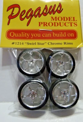 Juego de llantas y neumáticos Pegasus 1/24 1214 estrellas cromadas remolino con neumáticos (4) Foto 1 de 2