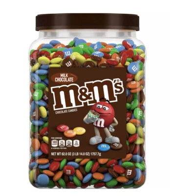 M&M's Milk Chocolate Plastic Jar, Pantry Size (62 oz.) 3 Pounds ! KOSHER - Image 1 of 4