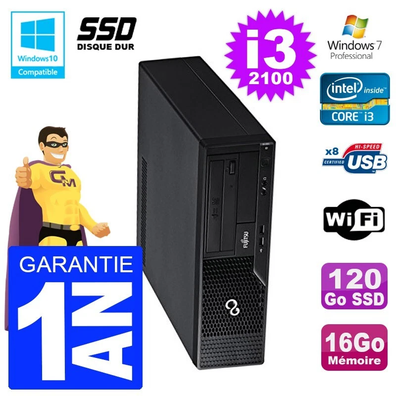 PC Fujitsu Esprimo E500 E85 + Dt i3-2100 RAM 16Go SSD 120Go DVD Wifi W7 - Bild 1 von 1