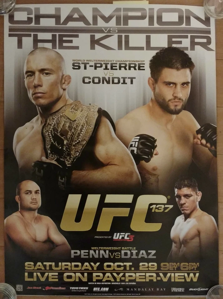 UFC 137: Champion v The Killer *TARJETA ORIGINAL, póster promocional, St-Pierre, estado Foto 1 de 1