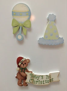 BEARINGTON BEAR FANCY THAT FRAME MAGNETS (3) RATTLE/HAT/BABY'S 1ST CHRISTMAS - Picture 1 of 1