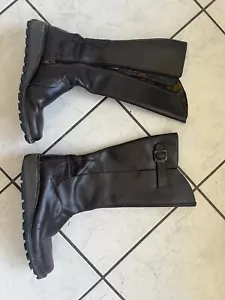 Fly London Womens Dark Brown Zip-Up Leather Wedged Knee High Leg Boots - Picture 1 of 1