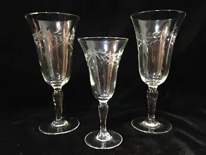 Lote de 3 vasos de vino transparente de vástago grabado vintage flautas de champán - Imagen 1 de 7