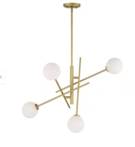 Modern Sputnik Chandelier Brass And Glass 4 Light Fixture Carson Carrington NIB - Picture 1 of 3