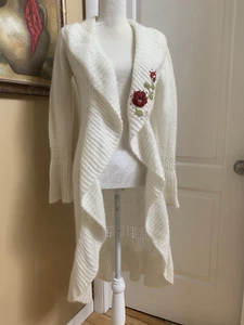 Vitrin Womens Long Sleeve Open Front Cardigan Knitted Sweater Floral S Handmade - Picture 1 of 8