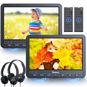 NAVISKAUTO 2X10.5" Headrest Car DVD Player Rechargeable Battery USB SD AV IN OUT - Picture 1 of 11