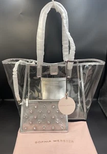 495 $ Sophia Webster Dina Gem Beuteltasche durchsichtig silber Tragetasche + abnehmbare Geldbörse - Bild 1 von 9