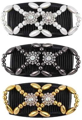 3 Pcs Magic Beads Hair Combs Stretchy Elastic Hair Comb Clips Double Comb... - Image 1 of 2