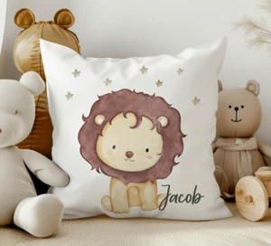 Personalised Kids Safari animals print cushion, toddler pillow, nursery decor - Picture 1 of 5