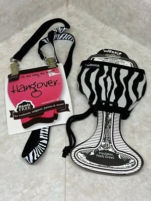 Woozie Wine Glass Coozie & Hangover Clip Holder Zebra Print Koozie Drawstring — 第 1/4 张图片