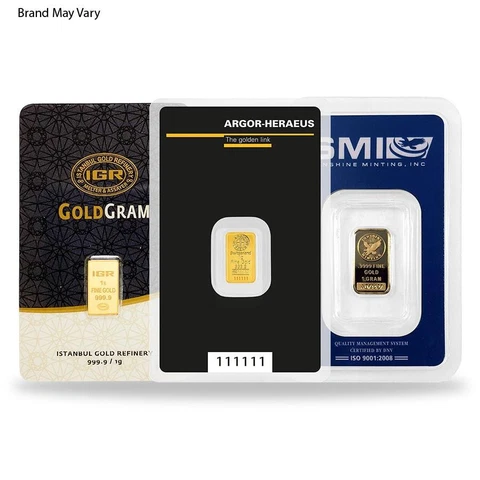 1 gram Random Brand Gold Bar .999+ Fine (In Assay) Cover