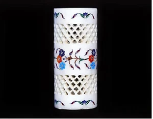 Soporte para bolígrafo de mármol étnico de 6" tallado a mano diseño artístico para estilo de espacio de trabajo - Imagen 1 de 6