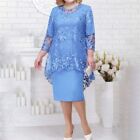 Plus Size S-5Xl High-Waist Elegant Embroidery Lace Midi Dress 3/4 Sleeve O-Neck