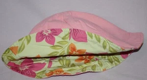 Lands End Girls 2T SMALL Bucket Pool Cap Pink Reversible Hat Cotton Floral Sun - Picture 1 of 4