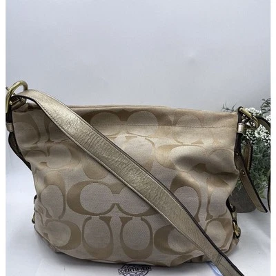 蔻驰F15067认证签名标志卡其色米色金色托特包单肩包 — 第 1/4 张图片