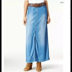 INC Maxi Skirt Women's M Blue Pull-On Smocked Waist Button Front Slit Blue - Picture 1 of 11