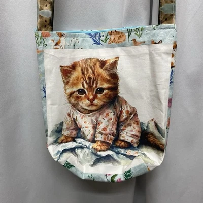 Kitten tote bag zip handmade lined cat lover kitties shoulder strap purse - Image 1 of 4
