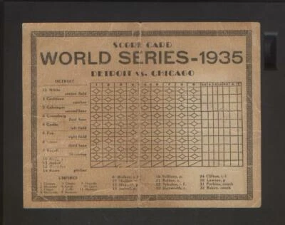 1935 Detroit Tigers vs Chicago Cubs World Series Game 1 Scorecard Hank Greenberg - Image 1 of 2