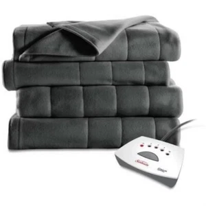 SUNBEAM ELECTRIC BLANKET TWIN GRAY FLEECE CHANELED SAVE HEAT BILL MACHINE WASH - Picture 1 of 14