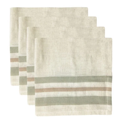Natural Stripe Dinner Napkins 18" Set 4 Cotton Linen Blend - Image 1 of 4