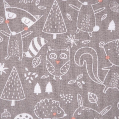 Baumwollstoff Alvin Waldtiere Bäume taupe weiß 1,40m Breite - Bild 1 von 4