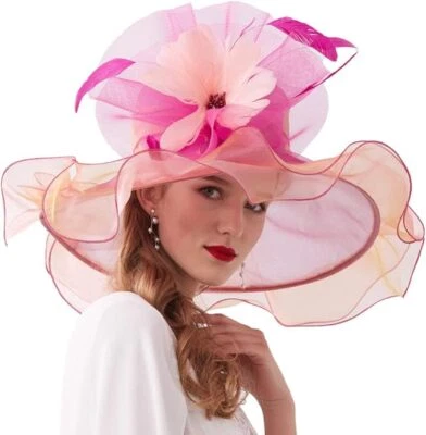 Chapéu feminino Kentucky Derby chapéus de organza duas maneiras de usar, chapéu flor pode ser usado como um  - Imagem 1 de 4