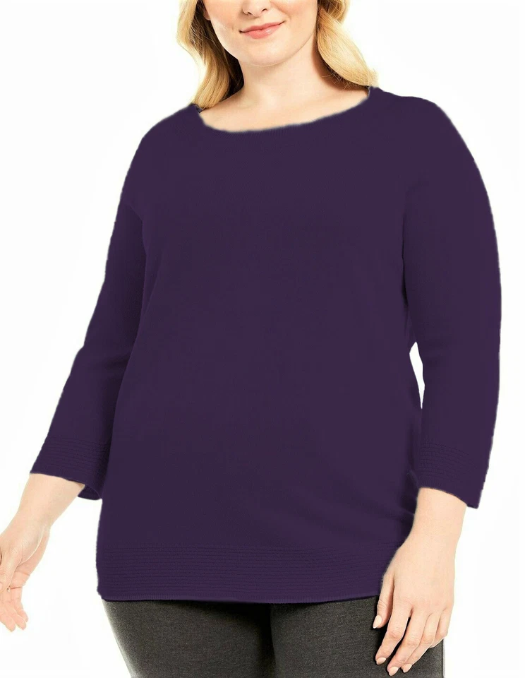 Karen Scott Women Purple Dynasty Ballet Neckline Casual Pullover Sweater Size 2x