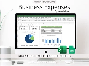 Business Expense Tracker Spreadsheet - Expenses, Mileage, Cell Phone & More - Afbeelding 1 van 14
