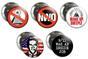 ANTI-ILLUMINATI BUTTONS nwo new world order conspiracy theory sheeple badges - Picture 1 of 13