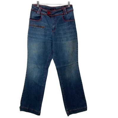 Womens Juniors Vigoss The Boot Thick Stitch Blue Jeans Size 13/14 Burgundy Trim - Image 1 of 4