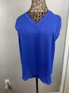 Stitch Fix 41 Hawthorn Eliee Lace Detail Mixed Material Blouse Royal Blue Medium - Picture 1 of 8