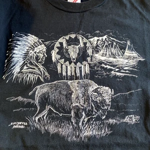 Vintage Sue Chaffee Native American Black Single Stitch T-Shirt Jerzees Adult M - Picture 1 of 6