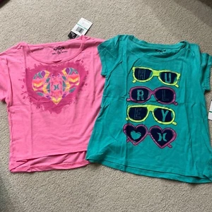 New Lot Of 2 Girls Clothes Hurley T-shirt Size Large L NWT Shirts Tops Pink Blue - Picture 1 of 7