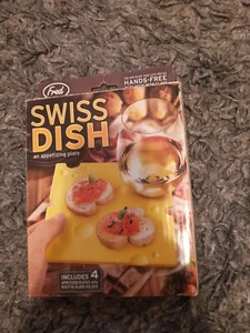 @Fred & Friends Swiss Dish 4 Appetizer Plates Party Bar Cheese Wine Glass Holder - Picture 1 of 5
