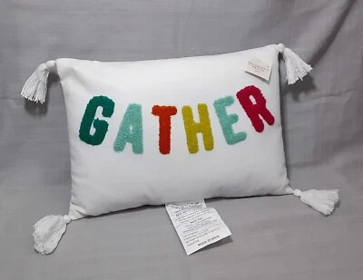 New Target Playground Fall Decorative Rectangle Pillows GATHER sz:10x14'' White - Image 1 of 4