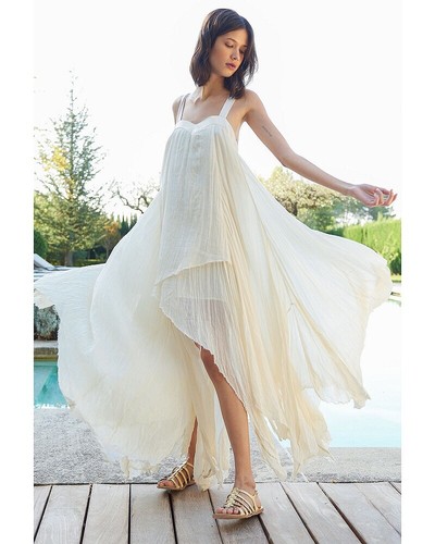 Abito lungo asimmetrico Mes Demoiselles San Valentino avorio 38 M LEGGI ORLO STRAPPATO