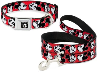 BUCKLE-DOWN Buckle Down Seatbelt Dog Collar or Leash Mickey Mouse Red Disney - Made in USA