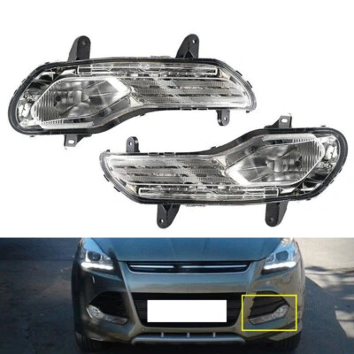 Pair Front DRL Driving Lights Fog Lights Halogen For 2013-2016 Ford Escape Kuga - Image 1 of 4