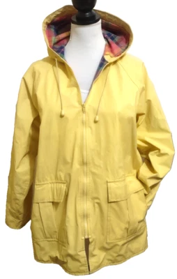Womens Misty Harbor Rain Slicker Jacket 1X Full Zip Cotton Madras Lining Hood - Image 1 of 4