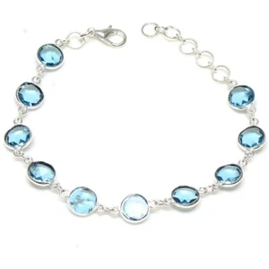 Green Aquamarine Gemstone Handmade 925 Sterling silver Bracelet Size 7-8'' - Picture 1 of 1